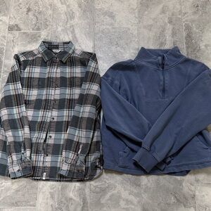 Bundle! Woolrich Vintage Green/Black Plaid Flannel Shirt/Old Navy Sweatshirt